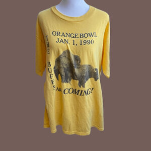 Jerzees Orange Bowl Tee | Buffalo Graphic Yellow | Size XL | Vintage